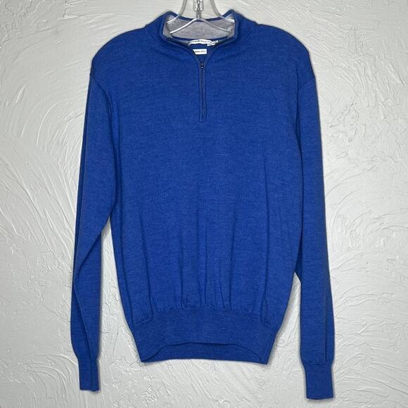 Peter Millar Blue Merino Wool Quarter Zip Sweater - M - Picture 1 of 5